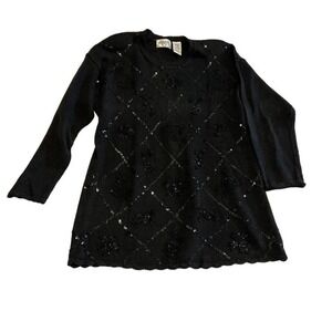 Vintage Cervelle black sequin pattern long sweater L